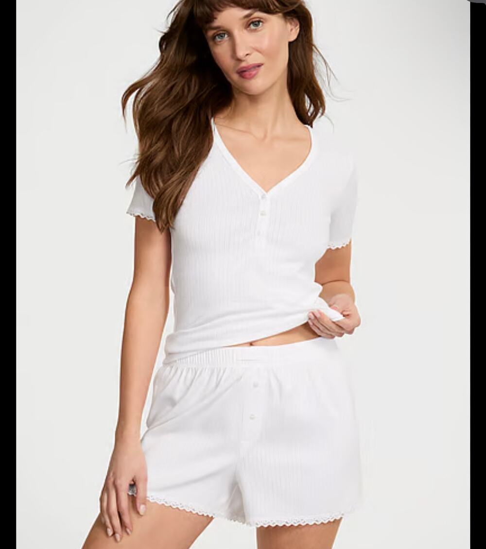 New Victoria’s Secret white pointelle pajama set shorts sz XS